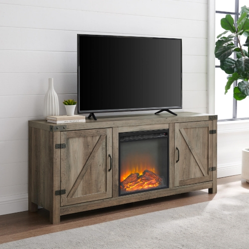 58" Rustic Modern Farmhouse Fireplace TV Stand in Grey Wash